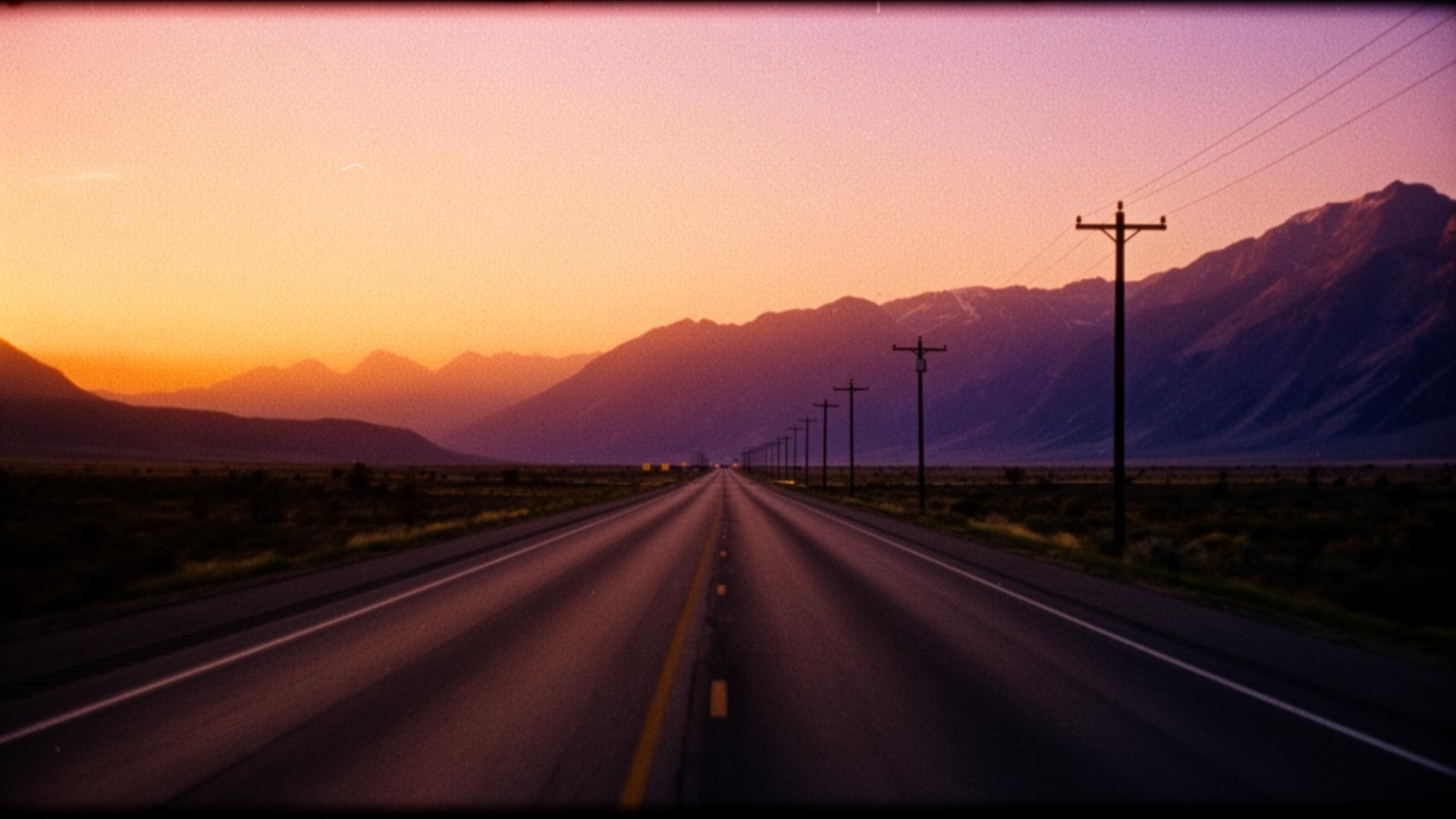 An empty highway at sunset